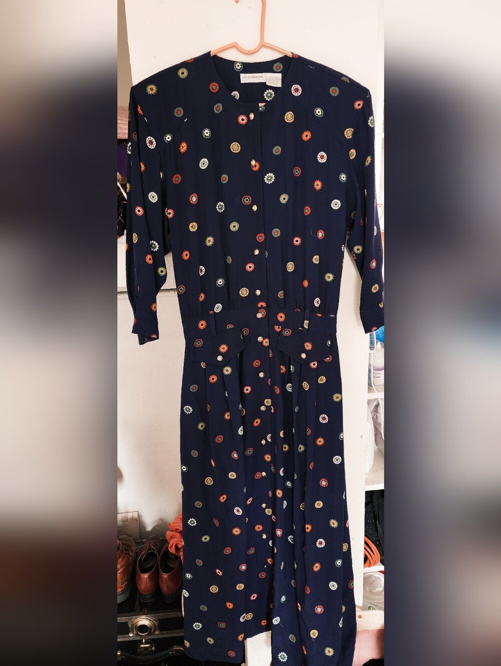 "LIZ CLAIBORNE" WOMEN'S 80'S/90'S NAUTICAL MAXI DRESS - NAVY